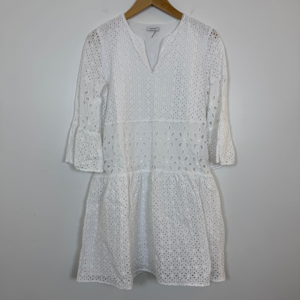 Tyler Böe Ingrid White Eyelet Dress Bell Sleeve Cotton Boho Babydoll Size S - Picture 4 of 10
